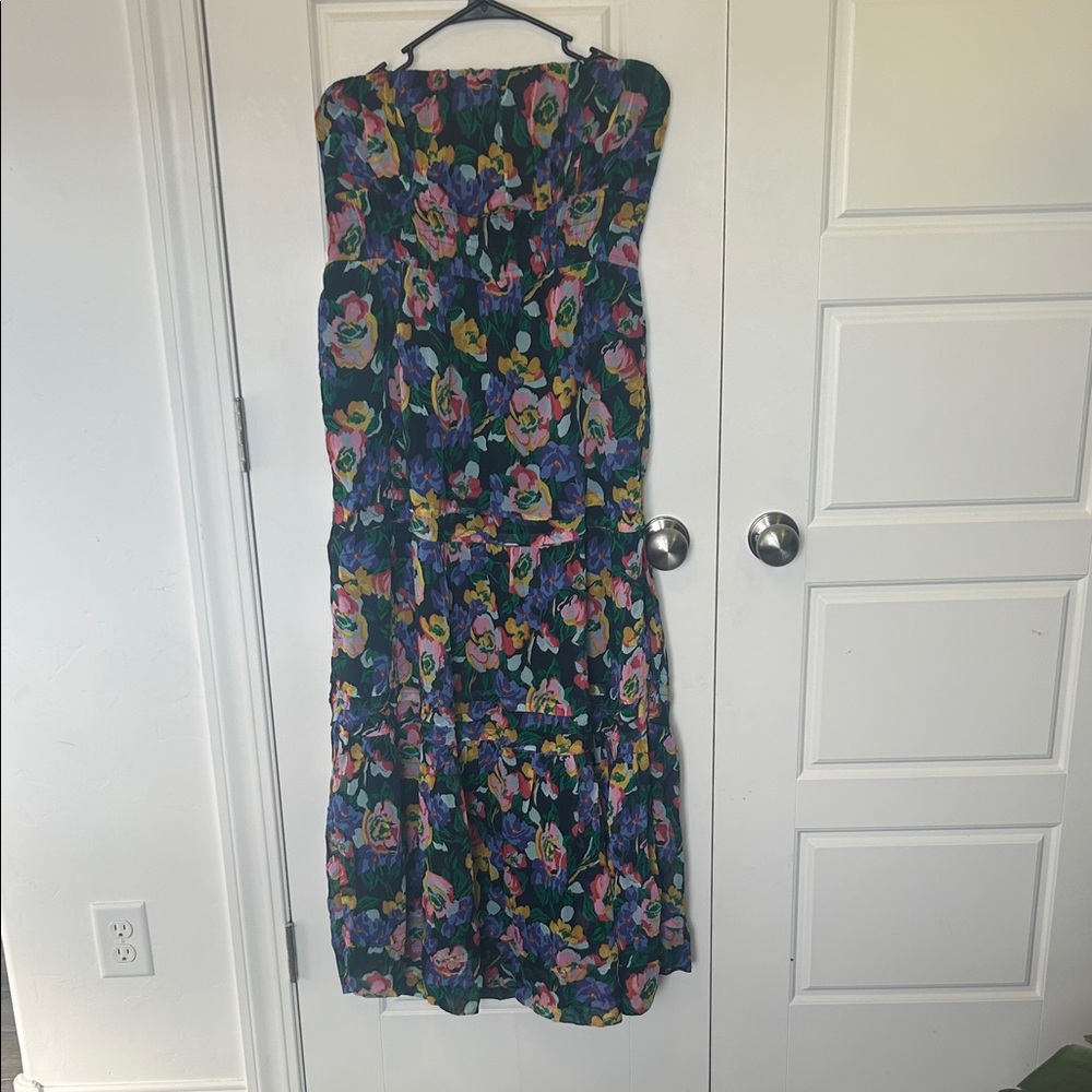 Anthropologie Strapless Dress with Vibrant Floral Pattern